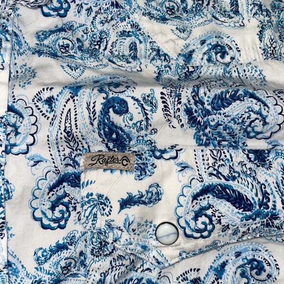 Rafter C Men's Blue Paisley Pearl Snap Short Sleeve Western Shirt - Picture 2 of 4
